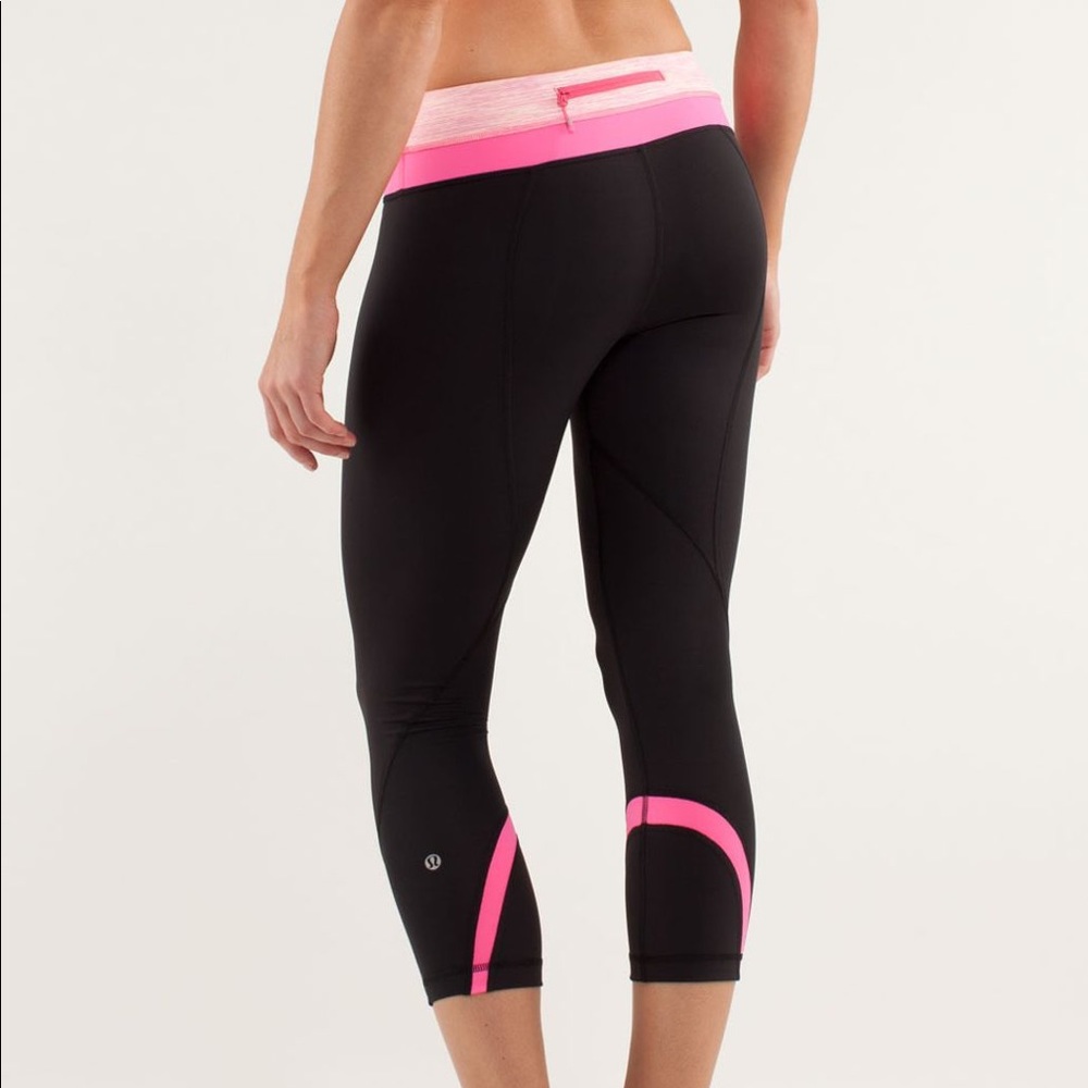 lululemon athletica Black Capri Leggings with Pink Waistband